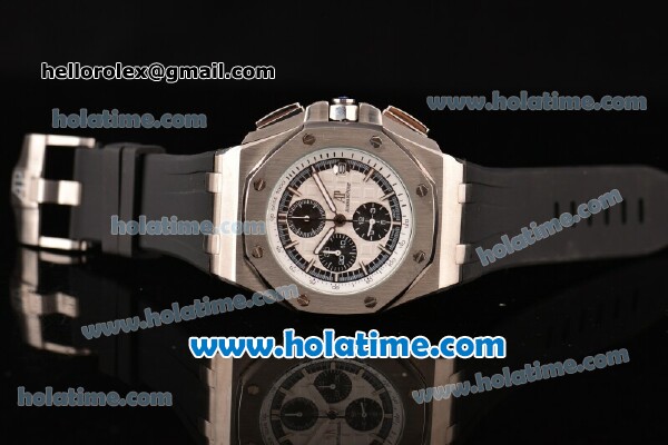 Audemars Piguet Royal Oak Offshore Chronograph Miyota OS10 Quartz Steel Case with White Dial Stick Markers and Black Rubber Strap - Click Image to Close